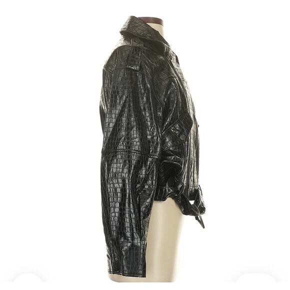 Avec Les Filles Faux Leather Cropped Belted Biker Moto Jacket Black Size Small - Picture 3 of 4